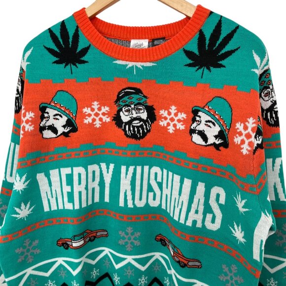 NWOT Ugly Christmas Sweater Merry Kushmas Cheech and Chong Men's Large - Picture 3 of 8